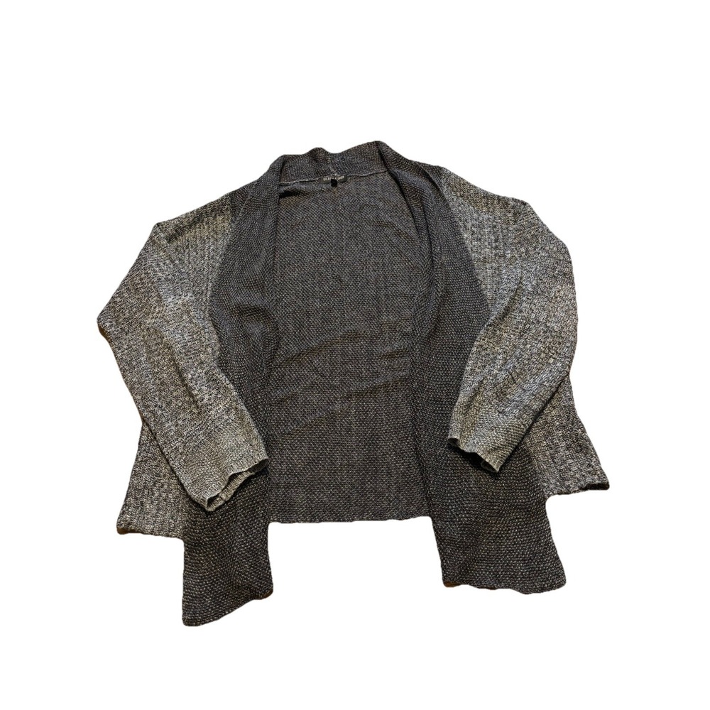 EILEEN FISHER 100% Linen Gray Knit Stretch Open Front Cardigan Sweater Sz 1X